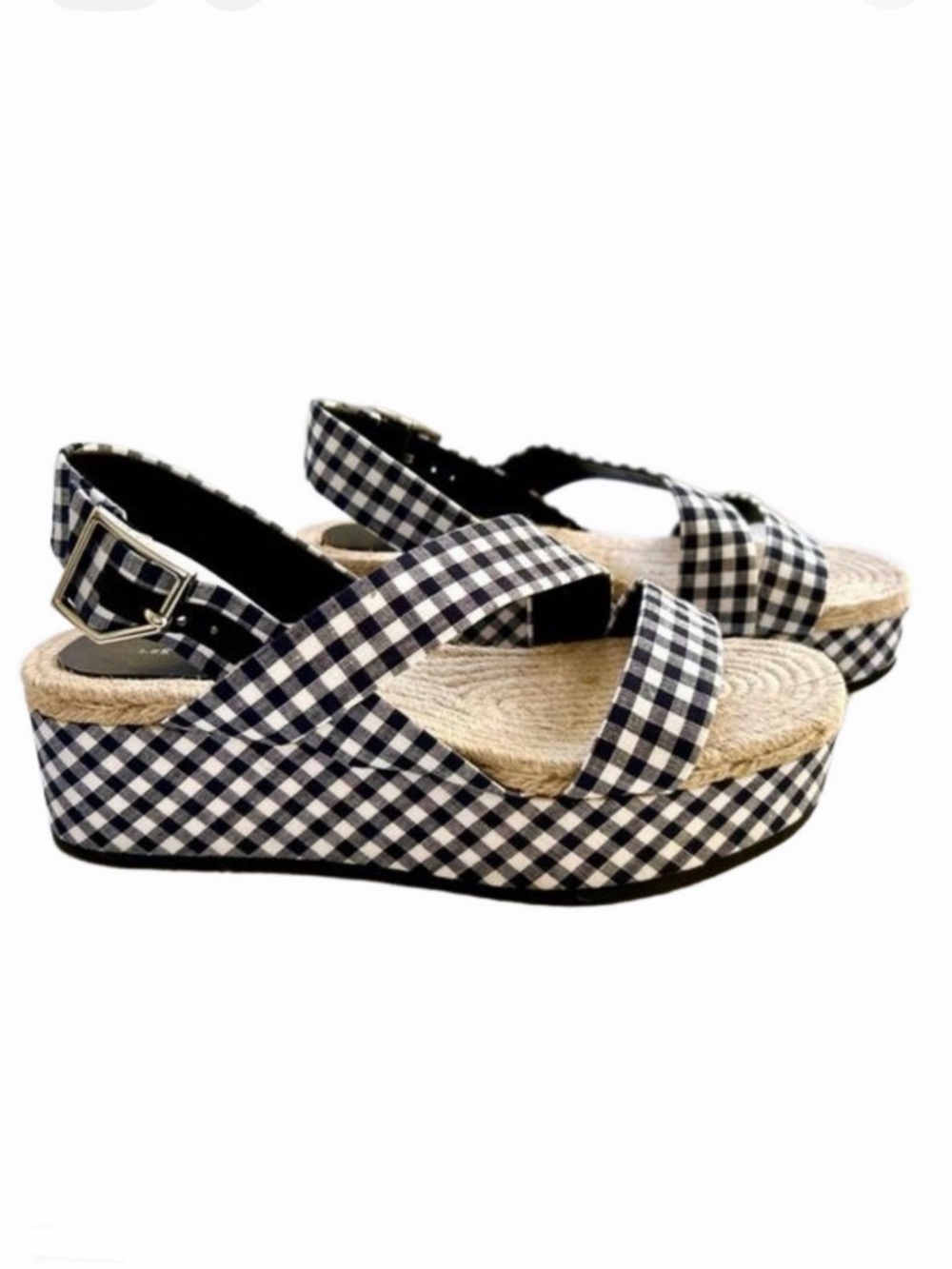 Rag & Bone Megan Size 9** Linen Platform Sandals Navy Gingham Slingback
